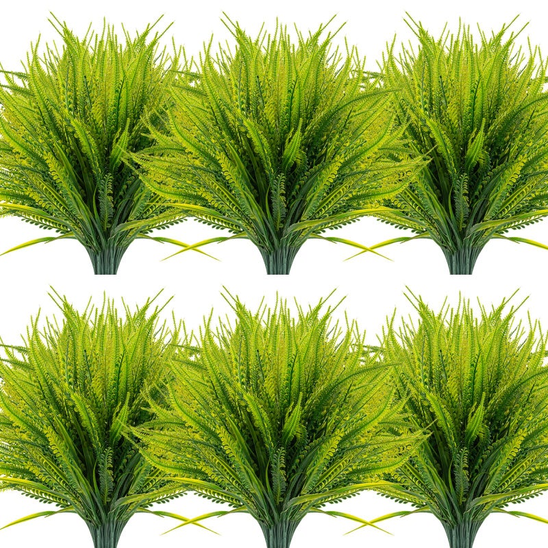 ZEOSTARO 12 Bundles Artificial Plants Outdoor Fake Boston Fern Greenery with Flowers Faux UV Resistant Shrubs Garden Patio Porch Window Box Farmhouse Hanging DecorGreen