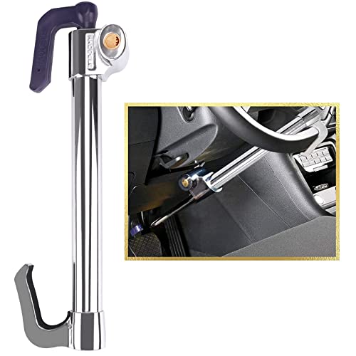 Tevlaphee Universal Steering Wheel Brake Lock Anti-Theft Retractable Double Hook Extended Car Lock Clutch Pedal for Car Truck SUV Van Security with 3 Keys(Extended) - Image 1