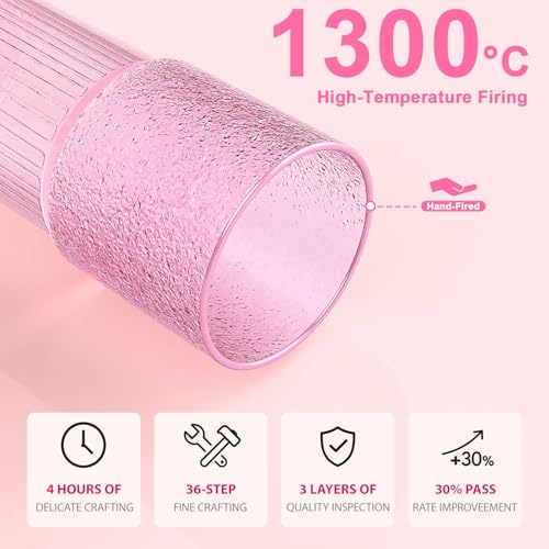 Luiaiog 20oz Glass Cups with Lids and Straws - Set of 4 Reusable Tumblers, Thickened Shatter-Resistant Glass, Ideal for Iced Coffee, Smoothies, Cocktails, Juices - Elegant & Durable Drinkware (Pink) - Image 5