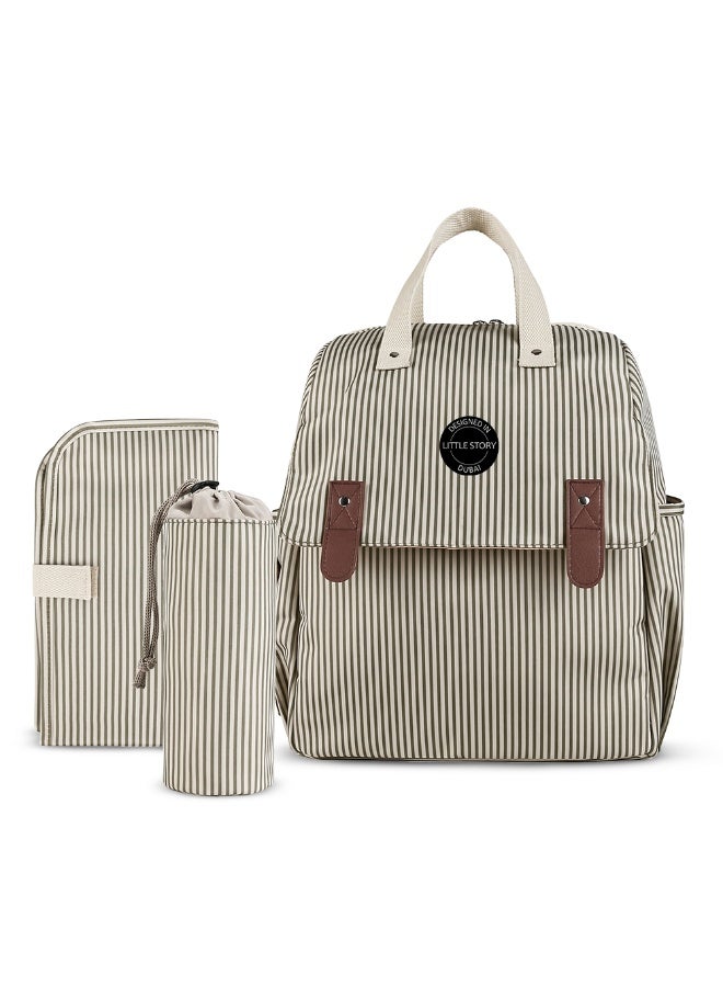 Little Story set of 3 Diaper Backpack with Changing Mat and Bottle Bag - Beige - Image 1