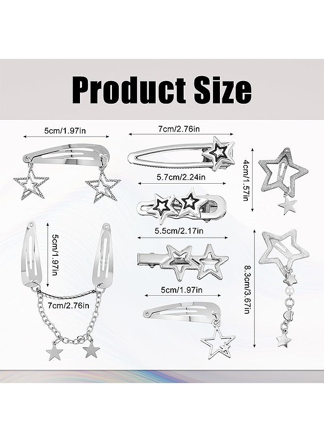 إم إكس إن 10 قطع ستار الشعر كليب، الفضة Y2K المعادن الشعر Barrettes الشعر Accessors, Non-Slip Pentagram Bobby Pin for Long Short Curly Wavy Hair - Image 2