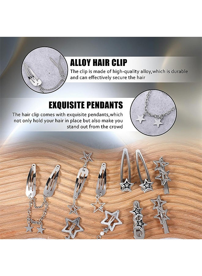 إم إكس إن 10 قطع ستار الشعر كليب، الفضة Y2K المعادن الشعر Barrettes الشعر Accessors, Non-Slip Pentagram Bobby Pin for Long Short Curly Wavy Hair - Image 3