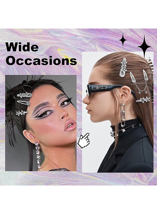 إم إكس إن 10 قطع ستار الشعر كليب، الفضة Y2K المعادن الشعر Barrettes الشعر Accessors, Non-Slip Pentagram Bobby Pin for Long Short Curly Wavy Hair - Image 5
