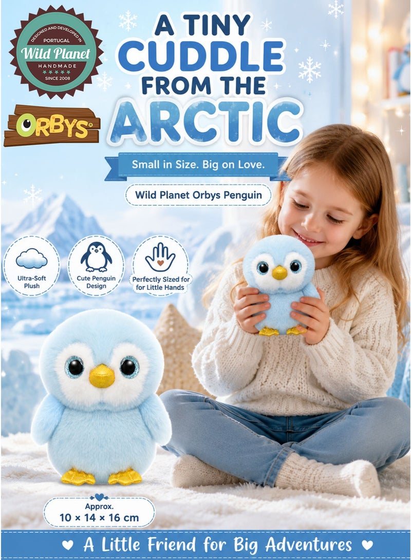 Wild Planet Orbys Penguin Plush Toy, Ultra-Soft Light Blue Stuffed Penguin Animal with Sparkly Blue Eyes, White Facial Patches, Gold-Coloured Beak and Feet, Compact 16 cm Cuddle Companion for Babies and Kids, Cute Arctic Bird Character for Imaginative Play, Storytelling, Nursery Décor, Birthdays and Gift Giving - Image 1