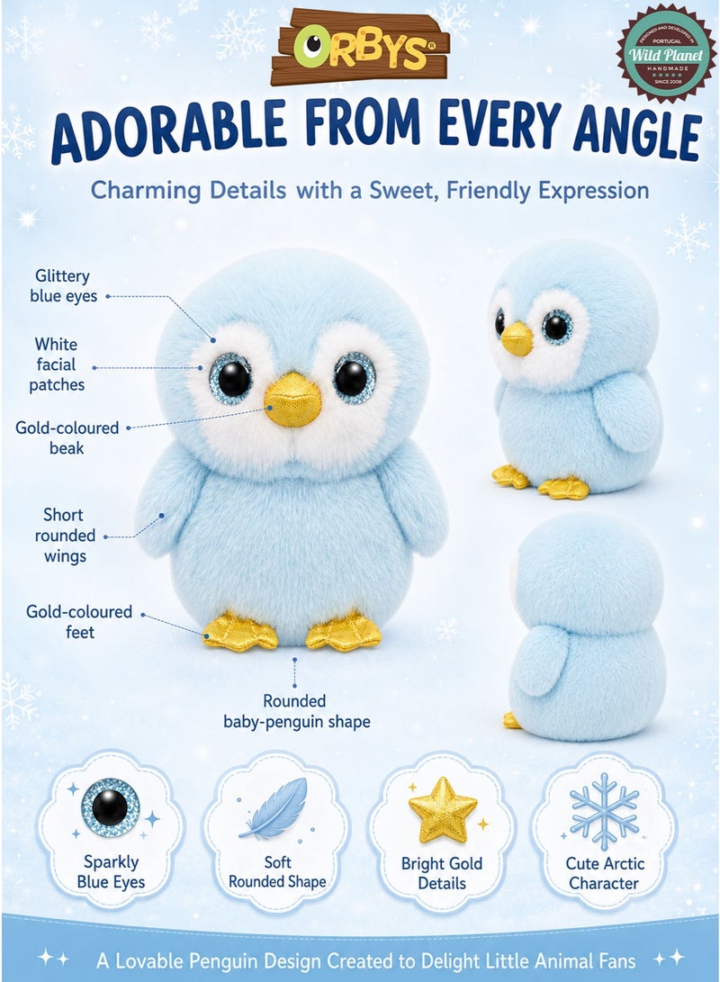 Wild Planet Orbys Penguin Plush Toy, Ultra-Soft Light Blue Stuffed Penguin Animal with Sparkly Blue Eyes, White Facial Patches, Gold-Coloured Beak and Feet, Compact 16 cm Cuddle Companion for Babies and Kids, Cute Arctic Bird Character for Imaginative Play, Storytelling, Nursery Décor, Birthdays and Gift Giving - Image 3