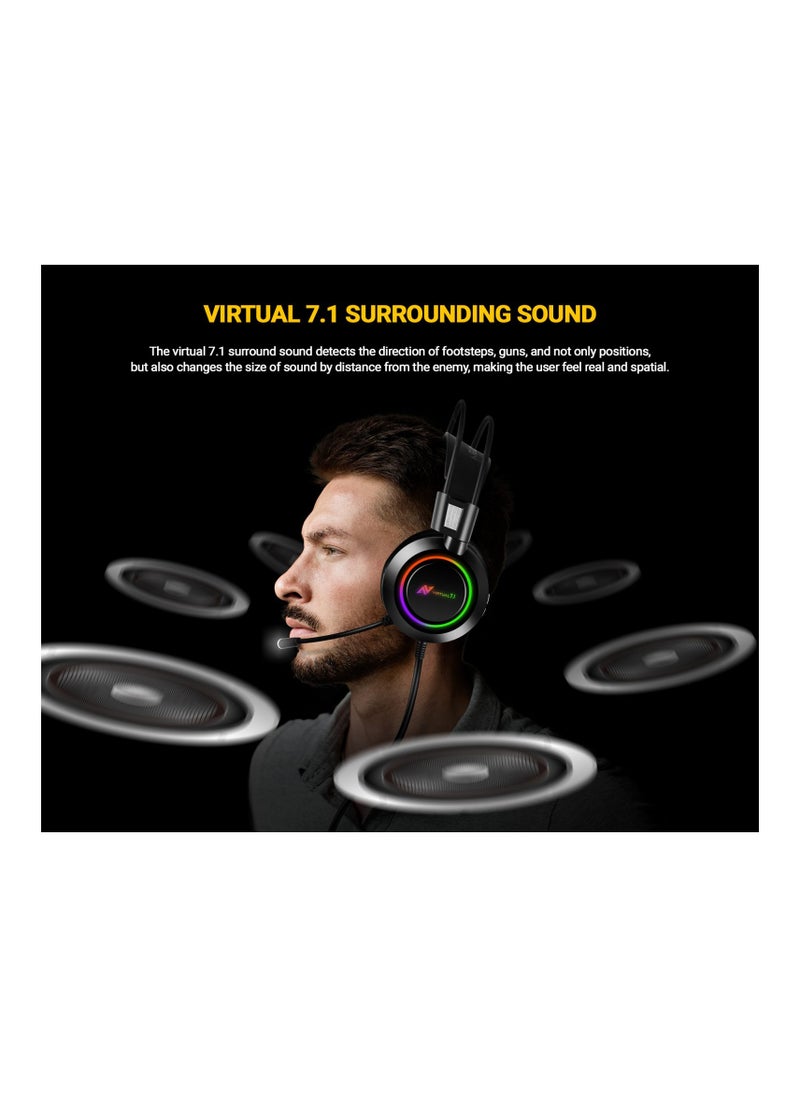 ABKONCORE - PC Gaming Headset with Dynamic Sensory & Noise-Cancelling Mic, 7.1 Surround Sounds, Mute Controls, LED Light, RGB Light for WFH PC, Laptop, Mac (B780 Shoker Gaming Headset with 7.1 Surround Sound) - Image 1