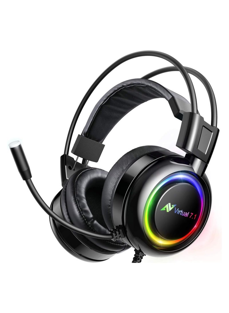 ABKONCORE - PC Gaming Headset with Dynamic Sensory & Noise-Cancelling Mic, 7.1 Surround Sounds, Mute Controls, LED Light, RGB Light for WFH PC, Laptop, Mac (B780 Shoker Gaming Headset with 7.1 Surround Sound) - Image 1