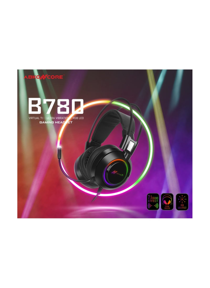 ABKONCORE - PC Gaming Headset with Dynamic Sensory & Noise-Cancelling Mic, 7.1 Surround Sounds, Mute Controls, LED Light, RGB Light for WFH PC, Laptop, Mac (B780 Shoker Gaming Headset with 7.1 Surround Sound) - Image 1