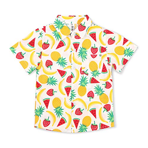 OCHENTA Boys Button Down Hawaiian Shirt Short Sleeve Fruit Summer Tropical Tops A White 180CM - 13-14 Years - Image 1