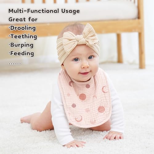 Susurration Muslin Baby Bibs 8 Pack Baby Bandana Drool Bibs,Soft Cotton Drooling and Teething Bibs for Baby Girl & Boy, Soft Square Adjustable Baby Drooling Bibs for Toddler, Newborn,0-36 Months - Image 5