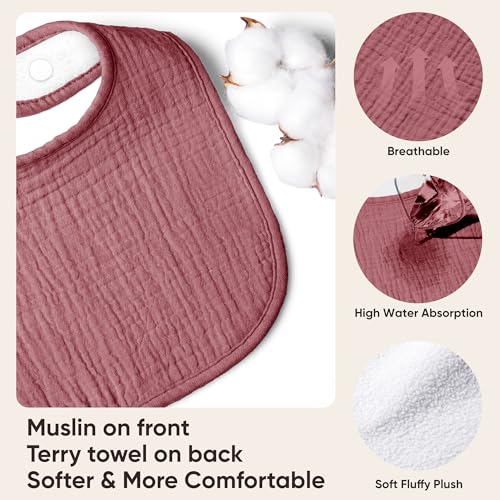 Susurration Muslin Baby Bibs 8 Pack Baby Bandana Drool Bibs,Soft Cotton Drooling and Teething Bibs for Baby Girl & Boy, Soft Square Adjustable Baby Drooling Bibs for Toddler, Newborn,0-36 Months - Image 3