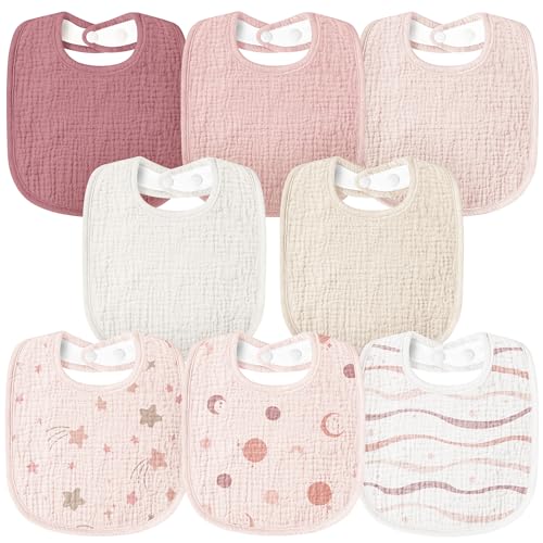 Susurration Muslin Baby Bibs 8 Pack Baby Bandana Drool Bibs,Soft Cotton Drooling and Teething Bibs for Baby Girl & Boy, Soft Square Adjustable Baby Drooling Bibs for Toddler, Newborn,0-36 Months - Image 1