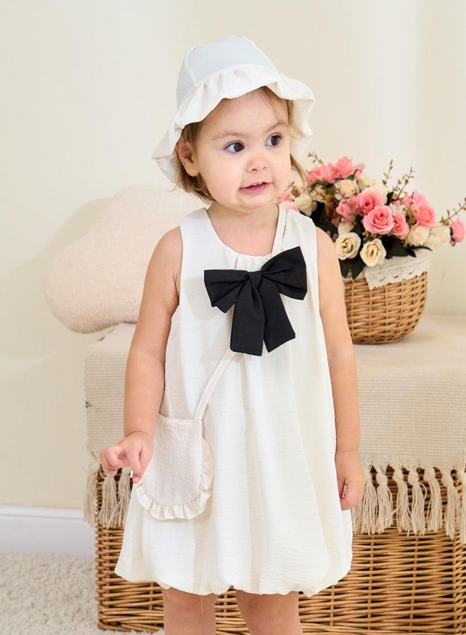 SODLON Baby Girl Dress Infant Clothes Summer Sleeveless Bow Puff Bubble Dresses Casual Linen Sundress for Toddler Girls 3M-3T, Apricot, 12-18 Months - Image 5