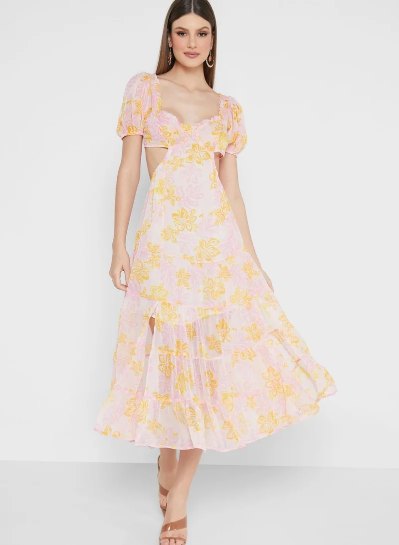 Miss Selfridge Puff Sleeve Tiered Backless Dress
