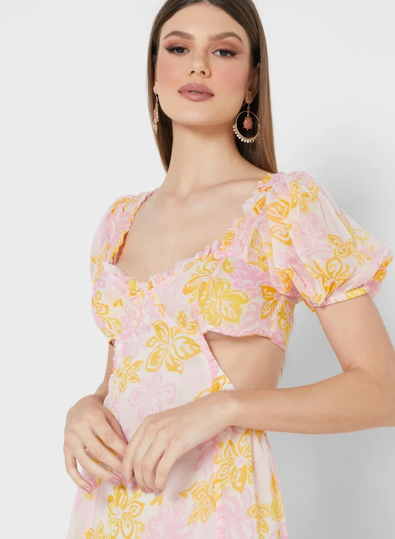 Miss Selfridge Puff Sleeve Tiered Backless Dress