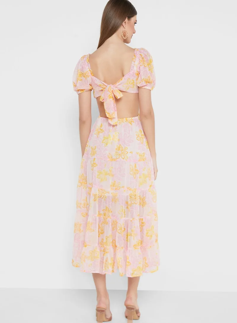 Miss Selfridge Puff Sleeve Tiered Backless Dress