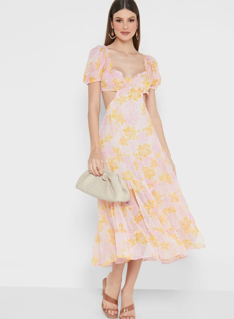 Miss Selfridge Puff Sleeve Tiered Backless Dress