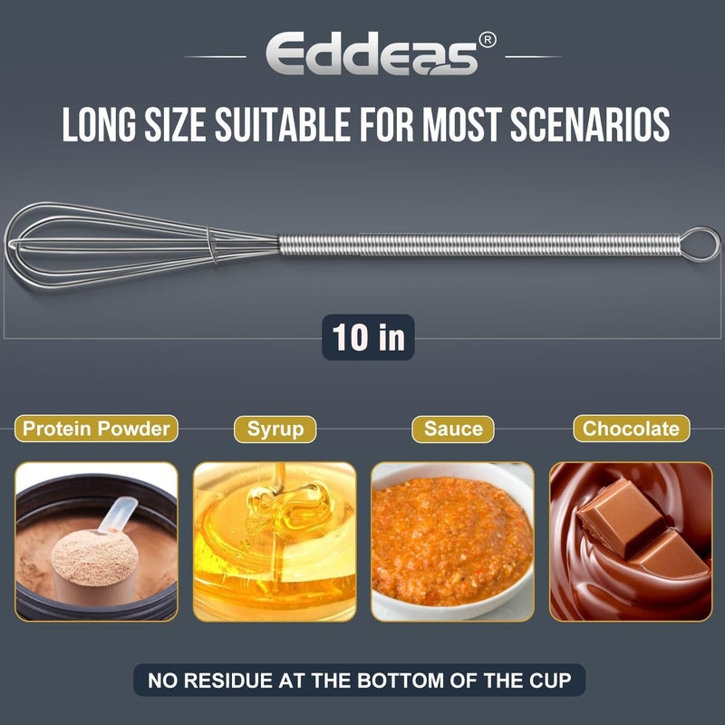 Eddeas Long Mini Whisks Stainless Steel, Skinny Small Whisk 10 inch Tiny Whisk With Long handle for Whisking, Beating, Mixing Sauces, Blending Ingredients Kitchen Small Wisk - Image 3