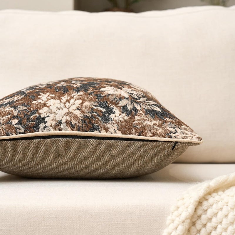 Yangest Neutral Floral Pillow Cover 12 x 20 Inches, Vintage Chenille Rectangle Throw Pillow Cover Soft Decorative Farmhouse Accent Couch Pillow Cover for Living Room Bedroom, Coffee Brown - Image 3
