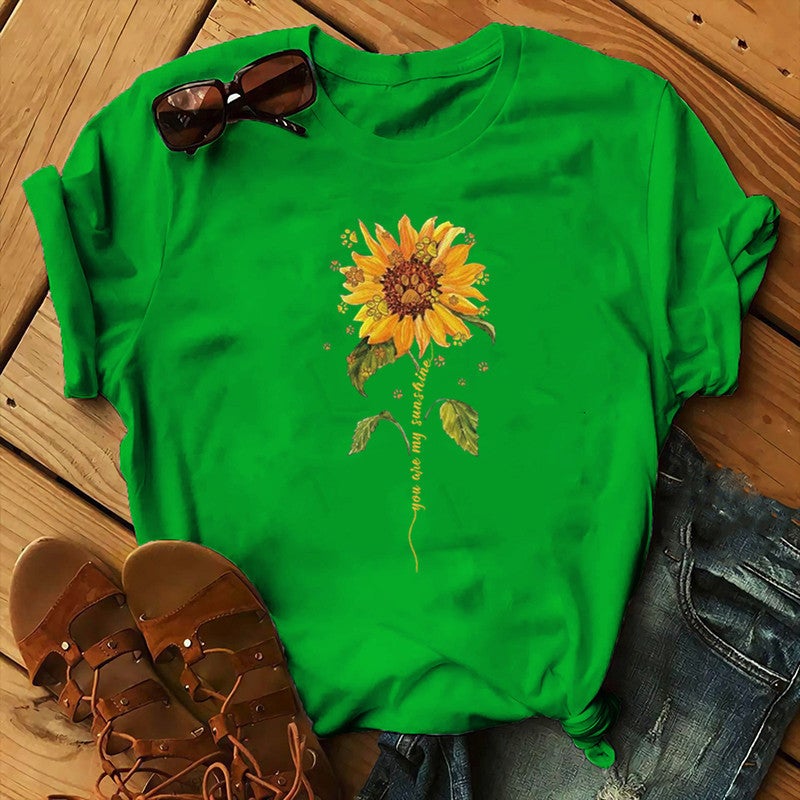 2020 AliExpress wish ebay Amazon foreign trade independent station womens Christmas Animal Flower short sleeve Grass Green 