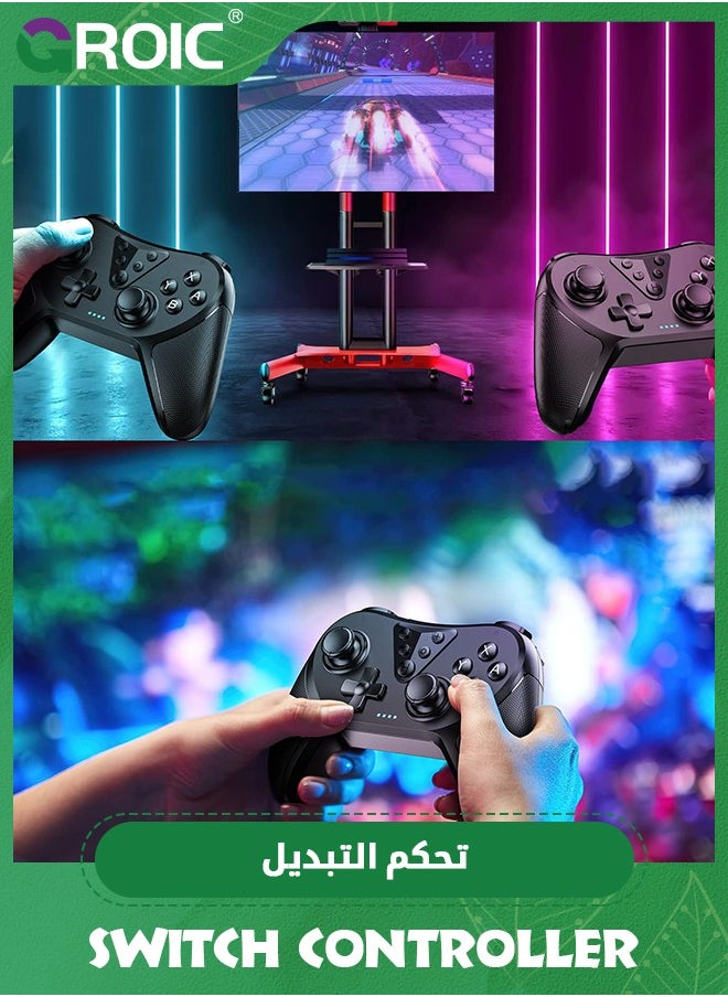 GROIC - Black Switch Controllers, Wireless Switch Pro Controller for Switch/Switch Lite/Switch OLED, Enhanced Switch Remote with 6-Axis Gyro, Adjustable Dual Turbo Vibration, Non-Slip, Rechargeable - Image 1