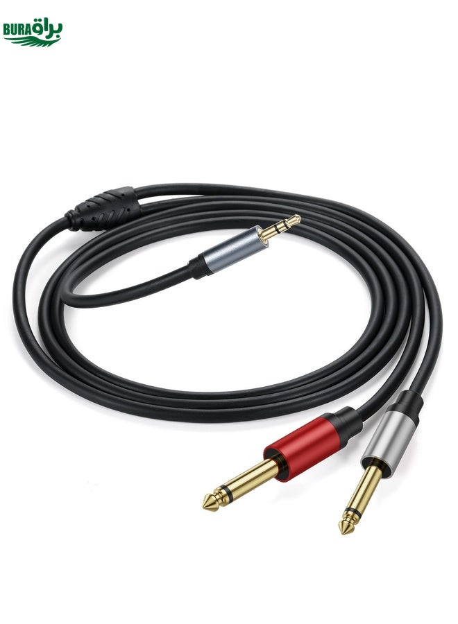 BURAQ 3m Gold Plated 3.5mm TRS Stereo to Dual 6.35mm TS Mono Y Splitter Adapter Audio Cable(Black)  - Image 1
