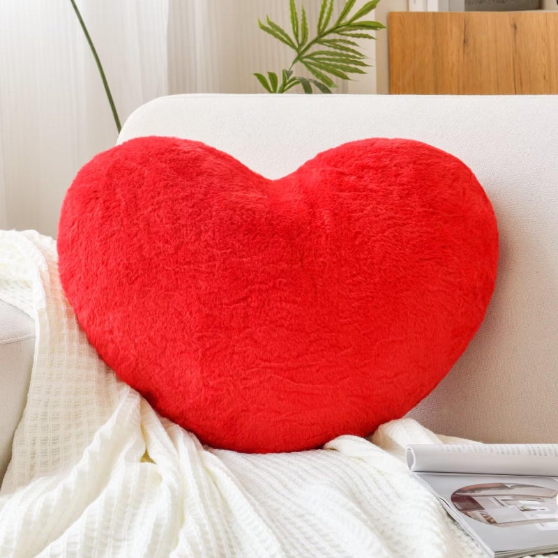 XVTRU Heart Pillow  Soft Red Heart Shaped Pillow  Cute Faux Rabbit Fur Room Decorative Throw Pillow  19.6""x15.7"" Heart Plush Cushion for Couch Bed Kid Girls Women Valentine's Day Gift - Image 1