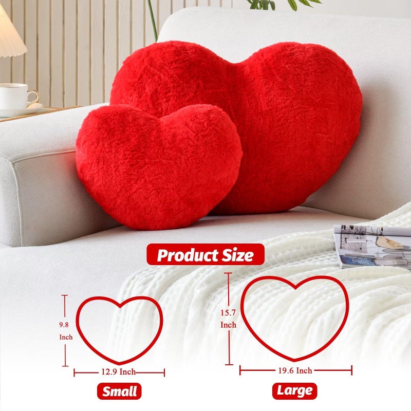 XVTRU Heart Pillow  Soft Red Heart Shaped Pillow  Cute Faux Rabbit Fur Room Decorative Throw Pillow  19.6""x15.7"" Heart Plush Cushion for Couch Bed Kid Girls Women Valentine's Day Gift - Image 2
