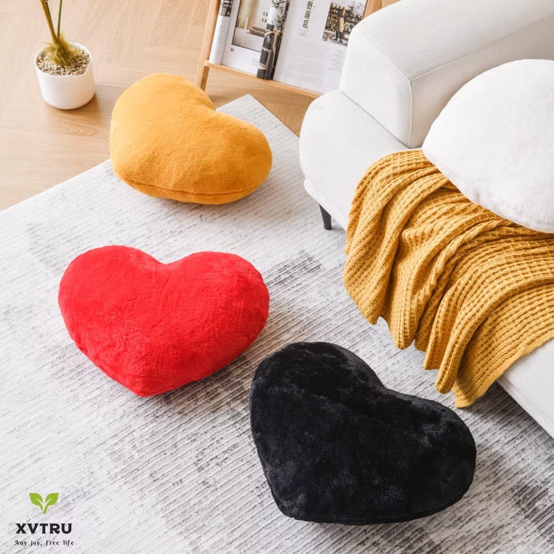 XVTRU Heart Pillow  Soft Red Heart Shaped Pillow  Cute Faux Rabbit Fur Room Decorative Throw Pillow  19.6""x15.7"" Heart Plush Cushion for Couch Bed Kid Girls Women Valentine's Day Gift - Image 5