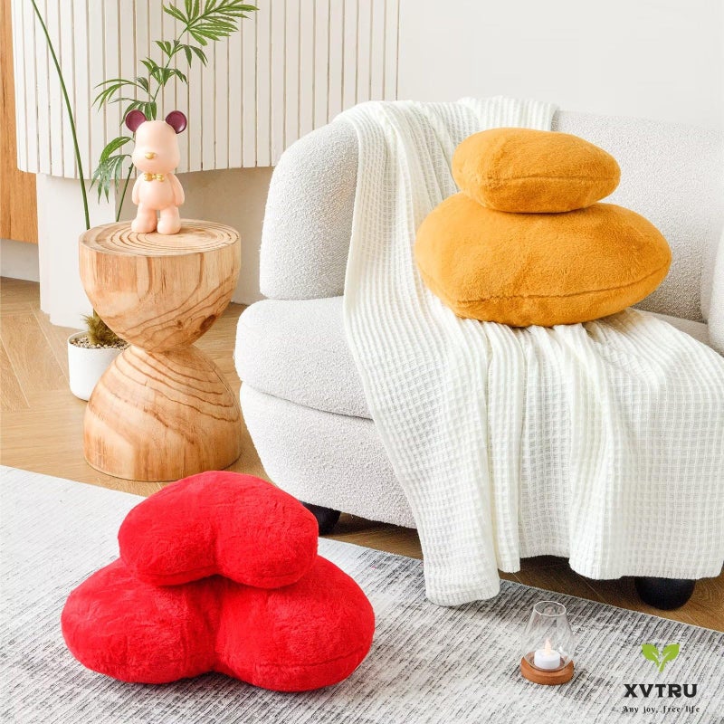 XVTRU Heart Pillow  Soft Red Heart Shaped Pillow  Cute Faux Rabbit Fur Room Decorative Throw Pillow  19.6""x15.7"" Heart Plush Cushion for Couch Bed Kid Girls Women Valentine's Day Gift - Image 3
