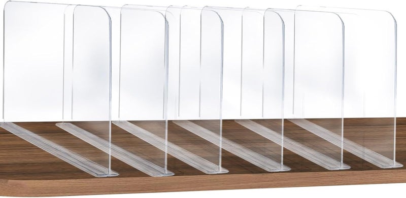 ROUFA 6Pcs Clear Acrylic Shelf Dividers, Closet Organizer Wood Shelf Separators Purse Organizer for Bedroom, Kitchen, Office, Bathroom 11.8''x11'' - Image 1