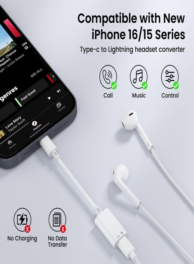 مكسكودو محول صوت سماعات الرأس من USB-C إلى Lightning، محول صوت سماعات الأذن من USB-C ذكر إلى Lightning أنثى متوافق مع iPhone 17/16/16e/15 Plus/Pro/Max و iPad Pro و iPad Air 6/5 و MacBook (بدون شحن) [عبوة من قطعتين] - Image 2