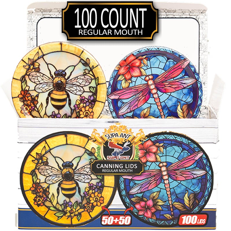 Supa Ant Canning Lids Regular Mouth (100pcs) Decorative Tin Canning Lids Regular Mouth (Glass Window) Buckle Proof and Rust Proof - Perfect Fit Can Lid for Mason Jars Canning Supplies - Mason Jar Lids - Image 1