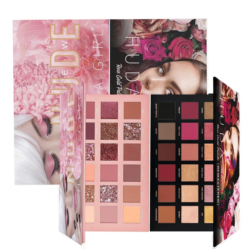 HUDA GIRL Beauty Rose Gold Remastered Nude Edition Eyeshadow Palette Combo Kit 36 Matte and Shimmer Finishes Includes Black Eyeshadow Complete Eye Shadow Palette Set