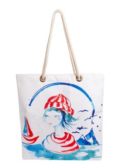Sailor Girl Jute Beach Bag with Rope Handle and Inner Pocket