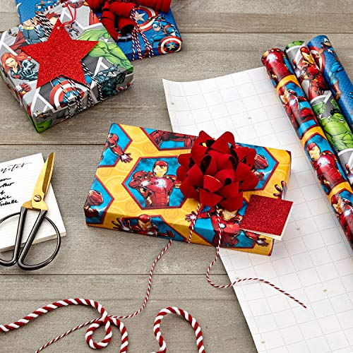 Hallmark Avengers Wrapping Paper with Cut Lines on the Reverse 3Pack 60 sq ft ttl with Captain America Iron Man Black Widow Thor and Hulk for Birthdays Christmas Fathers Day and More - Image 5