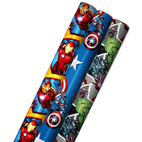 Hallmark Avengers Wrapping Paper with Cut Lines on the Reverse 3Pack 60 sq ft ttl with Captain America Iron Man Black Widow Thor and Hulk for Birthdays Christmas Fathers Day and More - Image 2