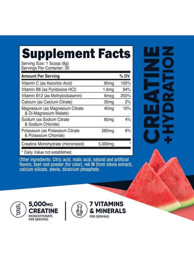 Nutricost Creatine Monohydrate + Hydration Watermelon Flavored (30 Servings) - 7 Vitamins & Minerals, 5000mg of Creatine Per Serving - Image 2