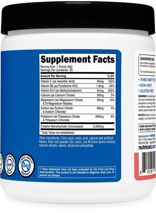 Nutricost Creatine Monohydrate + Hydration Watermelon Flavored (30 Servings) - 7 Vitamins & Minerals, 5000mg of Creatine Per Serving - Image 5