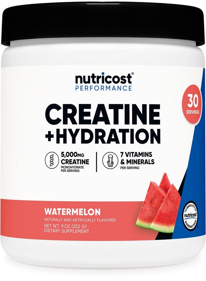 Nutricost Creatine Monohydrate + Hydration Watermelon Flavored (30 Servings) - 7 Vitamins & Minerals, 5000mg of Creatine Per Serving - Image 1