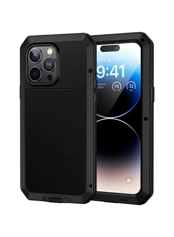 Heavy Duty Aluminum Metal Case For iPhone 15 Pro Max Black With Glass Screen Protector - Image 1