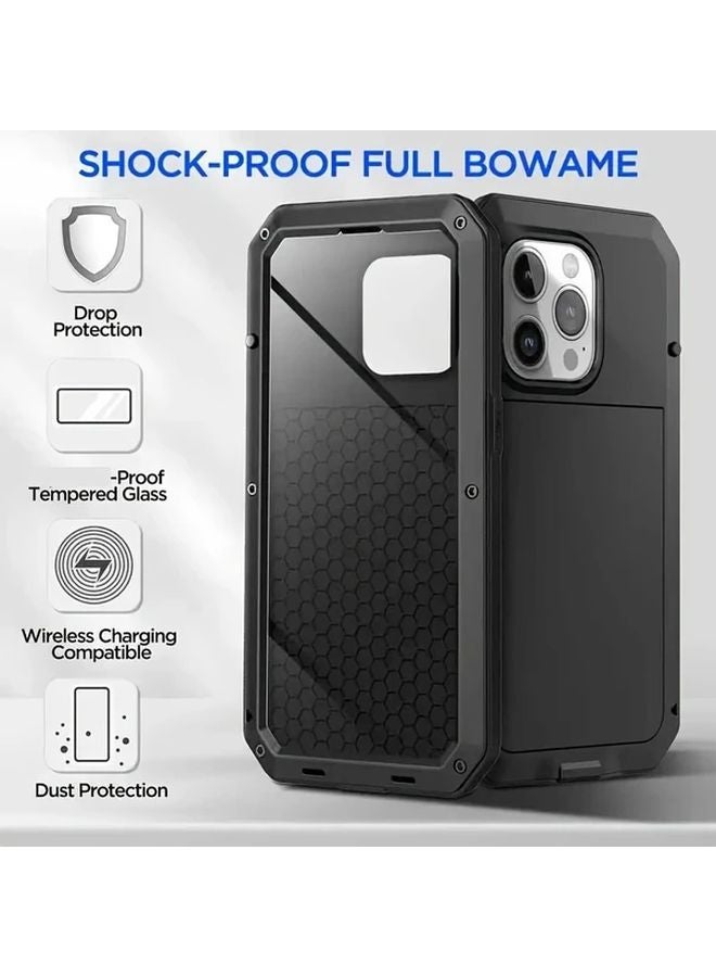 Heavy Duty Aluminum Metal Case For iPhone 15 Pro Max Black With Glass Screen Protector - Image 5