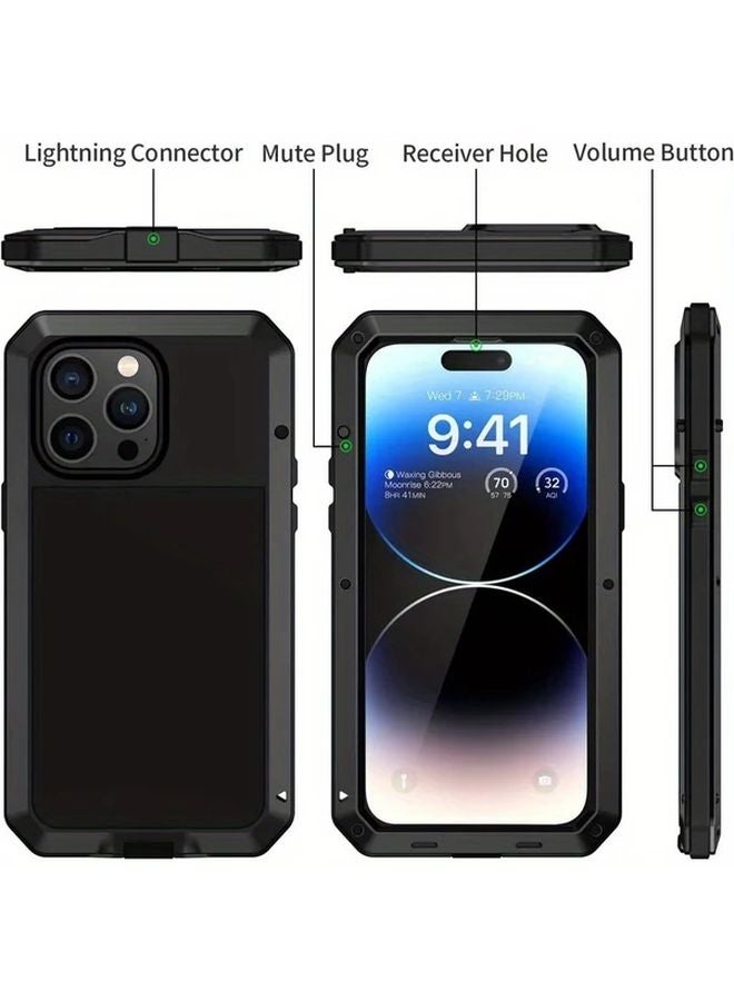 Heavy Duty Aluminum Metal Case For iPhone 15 Pro Max Black With Glass Screen Protector - Image 4