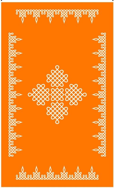 Bague Backdrop for Photography Curtain for Pooja Decoration Traditional Kolam Backdrop Cloth Orange (5X8) - Image 2