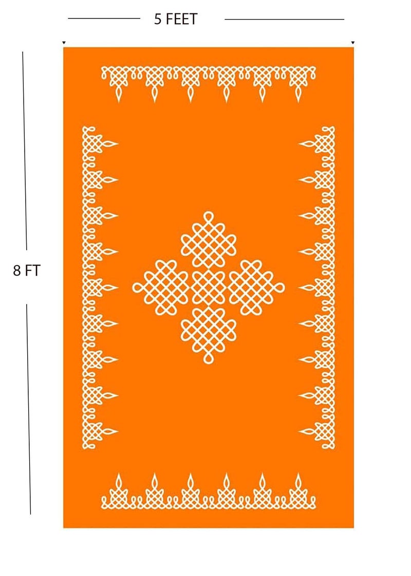 Bague Backdrop for Photography Curtain for Pooja Decoration Traditional Kolam Backdrop Cloth Orange (5X8) - Image 3