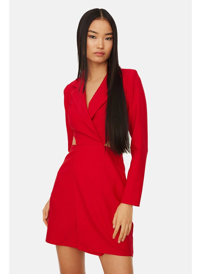 trendyol Red Jacket Collar Dress - Image 3