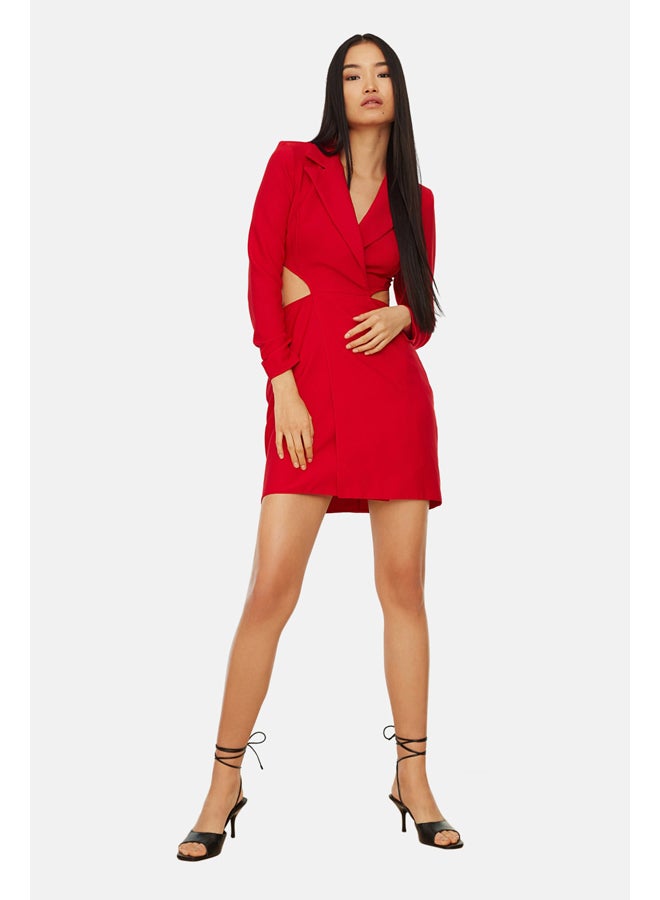 trendyol Red Jacket Collar Dress - Image 2