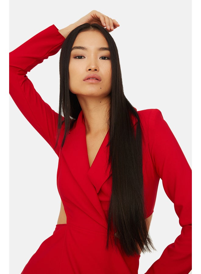 trendyol Red Jacket Collar Dress - Image 5