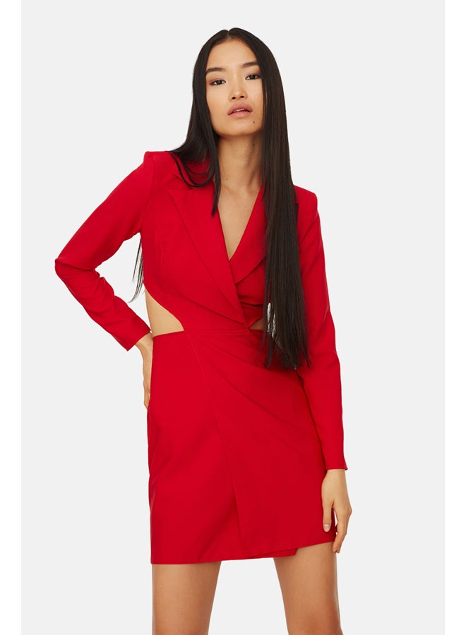 trendyol Red Jacket Collar Dress - Image 4