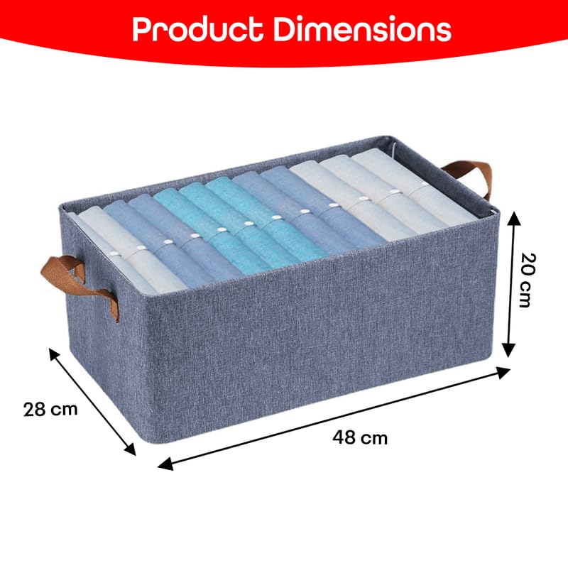 PRIME PICK XL Oxford Cloth Organizer Durable Foldable Storage Box with Metal Frame Handles Blue Breathable Washable for Jeans Tshirts Socks Sweaters Pants Versatile Home Storage Solution Pack 2 - Image 2